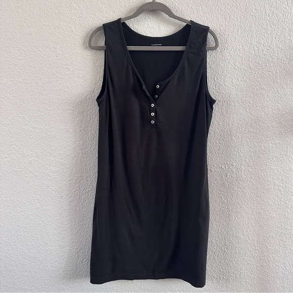 Lands’ End Black Sleeveless Henley Dress | Size L (14–16) | 100% Cotton - Picture 2 of 7